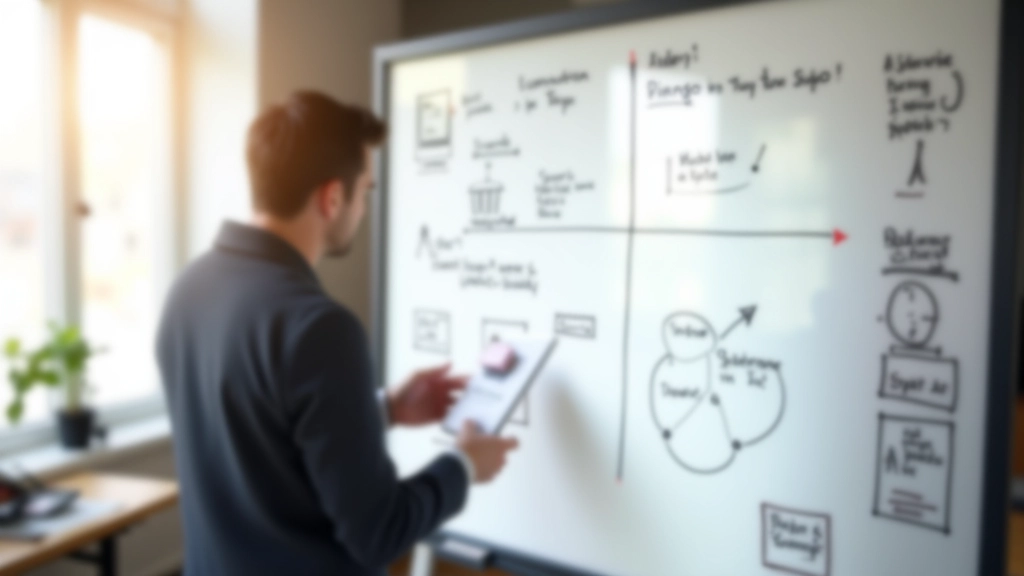 Whiteboard vol met design notities, pijlen en feedback commentaren