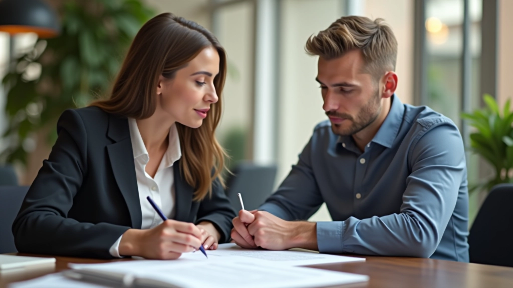Twee teamleden discussiëren over design decisions aan een tafel met notities